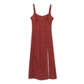 Abito midi rosso a pois in stile francese con spalline sottili e spacco laterale - S / Rosso