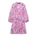 Vestido blanco de verano con flores, cuello en V, cordón en cintura y dobladillo - S / Rosa Rojo
