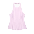 Elegant light pink halter sleeveless top for women with a sleek A-line silhouette - S / Pink