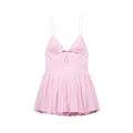 Elegante roze gestreepte jurk met spaghettibandjes en strikdetail op een witte basis - S / Roze