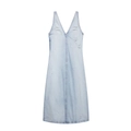 Abito lungo in denim azzurro senza maniche con scollo a V e dettagli strappati alla moda - S / Azzurro