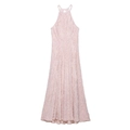 Elegant halter neck maxi dress in soft pink featuring textured feather tassel jacquard - S / Pink