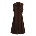 Ärmelloses Utility-Kleid in Braun mit Knopfleiste, Reverskragen und Gürtel-Detail - S / Dunkelbraun