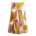 Falda midi plisada de mujer con estampado geométrico vibrante en colores amarillo y rosa - S / Falda Midi Estampada