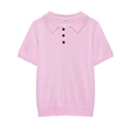 Polo da donna in maglia rosa chiaro con colletto classico e bottoni neri a contrasto - S / Rosa