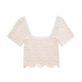 Chic cream crochet crop top featuring floral hollow-out patterns and a square neckline - S / Off White