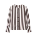 Détail d'une chemise à rayures verticales marron et blanc avec manches bouffantes et boutons - S / Marron