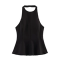 Haut élégant noir dos nu sans manches avec ourlet à basque pour femme style d'été - S / Noir
