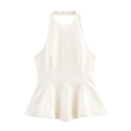 Haut péplum blanc élégant sans manches à col licou avec ourlet évasé chic - S / Blanc Cassé
