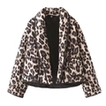 Women's leopard print quilted jacket with lapel collar and large black pockets - S / Leopard Print (Black Trim)