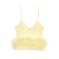 Chic yellow v-neck spaghetti strap top with layered tulle ruffle peplum hem - S / Yellow