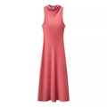 Elegante abito midi senza maniche rosa antico con collo a pieghe e cintura abbinata - S / Rosso