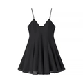 Minimalistisches schwarzes Popeline-Minikleid mit V-Ausschnitt und weitem, ausgestelltem Saum - S / Schwarz