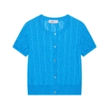 Sky blue short sleeve cable knit cardigan with delicate buttons for women's casual spring wear - S / Blue