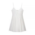 Weißes minimalistisches Popeline-Minikleid mit dünnen Trägern und weitem Plissee-Saum - S / Weiß