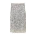 Eleganter silberner Pailletten-Midirock mit hoher Taille und metallischem Glanzeffekt - S / Silber