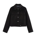 Damenjacke aus schwarzem Cord mit Hemdkragen und Metallknöpfen in der Draufsicht - XS / Tops / Schwarz