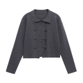 Dunkelgraue Damen Strickjacke in Kurzform mit asymmetrischem Verschluss und Knöpfen - S / Grau