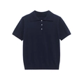 Dames gebreid poloshirt met korte mouwen in marineblauw met klassieke kraag - S / Marineblauw