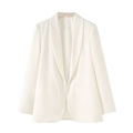 Detail of white shawl lapel blazer with minimalist pocket design and sleek slim fit - S / Tops / White