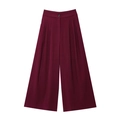 Women's burgundy high waist wide leg trousers with double buttons and pleated front design - Dark Red Wide Leg Pants