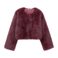 Women's burgundy faux fur jacket with a cropped silhouette and plush texture - XS / Burgundy