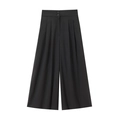 Detail of high waist black wide leg trousers with decorative buttons and pleats - Black Wide Leg Pants