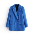 Detailed front view of royal blue double-breasted blazer with classic flap pockets - S / Sapphire Blue
