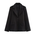Blazer negro entallado para mujer con hombreras y solapas clásicas elegantes - XS / Negro