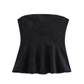 Top palabra de honor negro para mujer con bajo de volantes y textura aterciopelada - XS / Negro