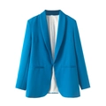 Women's chic electric blue shawl lapel blazer with minimalist open front design - Sapphire Blue