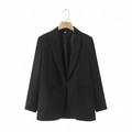 Women's black shawl collar blazer jacket in size S, elegant street fashion style for winter - S / Black