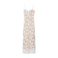 Elegant white lace maxi slip dress with floral patterns and a side slit for a graceful summer look - S / White