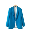 Giacca blazer donna blu reale con collo a scialle, fodera bianca e tasche laterali - S / Blu