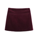 Minifalda evasé de pana color granate para mujer con bolsillos traseros en fondo blanco - XS / Rojo Oscuro