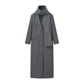 Elegant dark grey wool coat with matching scarf for women, minimalist 2024 autumn winter style - S / Gray