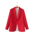 Women's classic shawl collar blazer in vibrant red with elegant white lining - Red