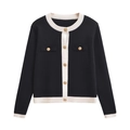 Women's knit cardigan in black and white contrast with decorative gold buttons - S / Black