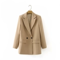 Women's khaki double-breasted blazer coat with peak lapel and pockets in professional style - Khaki