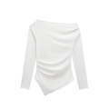 Top bianco a maniche lunghe con scollo asimmetrico e dettagli arricciati laterali - S / Bianco