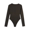 Dunkelgrauer langärmliger Damen Bodysuit mit Rundhalsausschnitt in schmaler Passform - S / Dunkelgrün