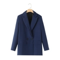 Classic navy blue double-breasted blazer for women with notch lapels and black buttons - Navy Blue