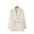 Women's white double-breasted slim fit blazer jacket with professional notched lapels - White