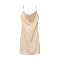 Elegant champagne satin cowl neck camisole dress for women with thin shoulder straps - S / Champagne