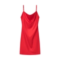 Elegant red satin slip dress with a cowl neck and thin straps for women's fashion - S / Red