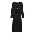 Schwarzes Damen-Midikleid mit langen Ärmeln, Cut-outs und goldenen Metallschnallen - XS / Schwarz