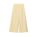 Women high waisted wide leg trousers in pale yellow with double button waist design - Yellow Wide Leg Pants
