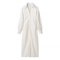 Robe élégante en jacquard ivoire avec col en V, cordon de serrage et manches longues - XS / Blanc