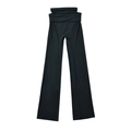 Close-up detail of high-waisted black flared yoga trousers with elastic fold-over waistband - S / Black