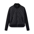Women's black quilted nylon jacket with knitted sleeves and stand collar for spring - XS / Black